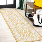 JONATHAN Y Medallion Weave Indoor Outdoor Runner Rug 2X8 Yellow/Cream, Sinjuri Textured for Backyard, Patio, Porch, Easy-Cleaning, High Traffic, Pet-Friendly, Non-Shedding (SMB101I-28)