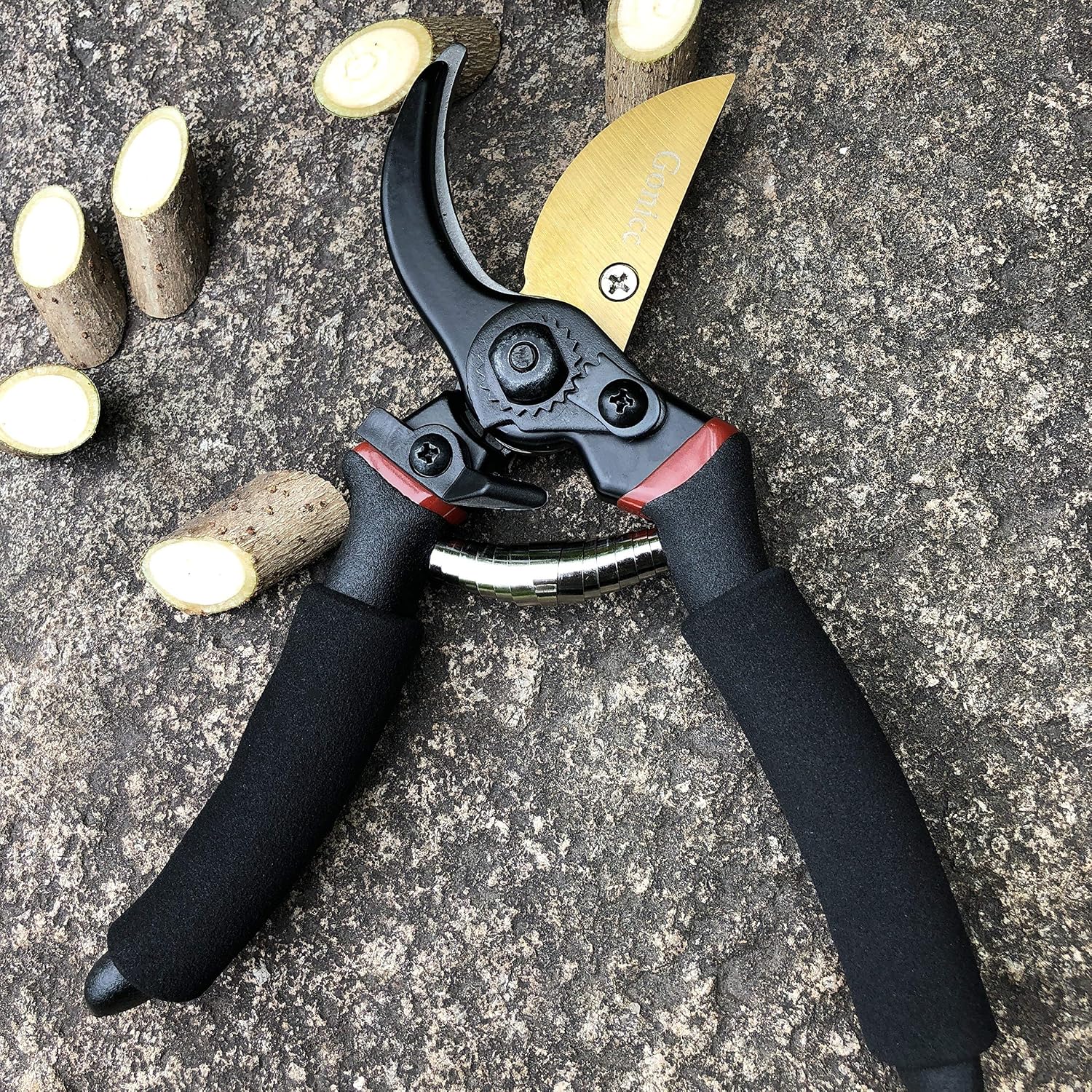 gonicc 8" Professional Premium Bypass Titanium Pruning Shears(GPPS-1003) | Titanium coated SK5 steel blade, Ergonomic non-slip handle, Sap groove anti-stick design, Cuts up to 3/4" branches