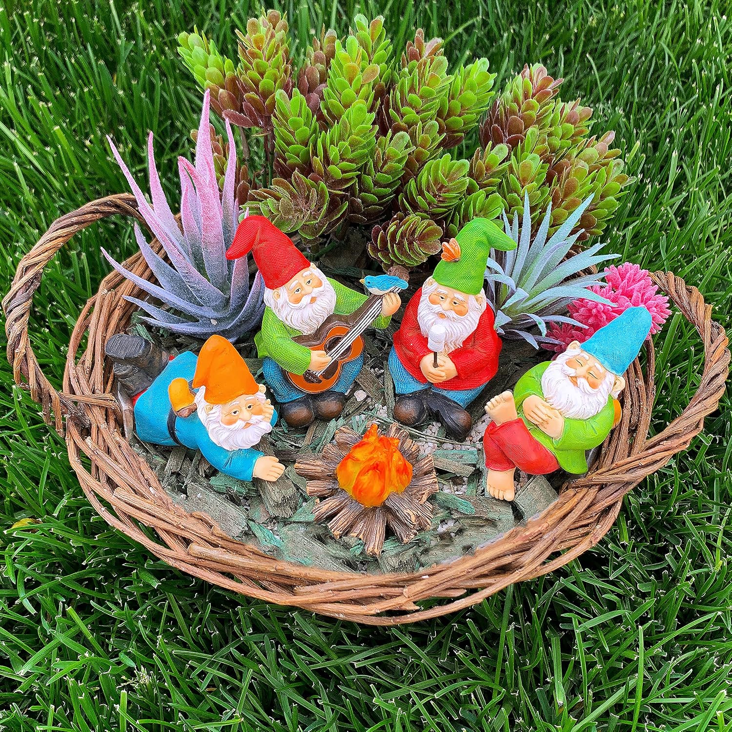Mood Lab Garden Gnome Figurines - Camping Gnomes Set (5 pcs) - 2.6" H Miniature Decorative Statues & Accessories - Outdoor & Indoor Garden Decor