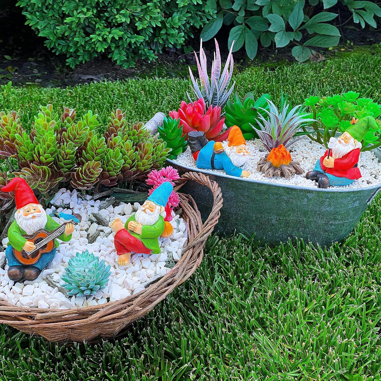 Mood Lab Garden Gnome Figurines - Camping Gnomes Set (5 pcs) - 2.6" H Miniature Decorative Statues & Accessories - Outdoor & Indoor Garden Decor